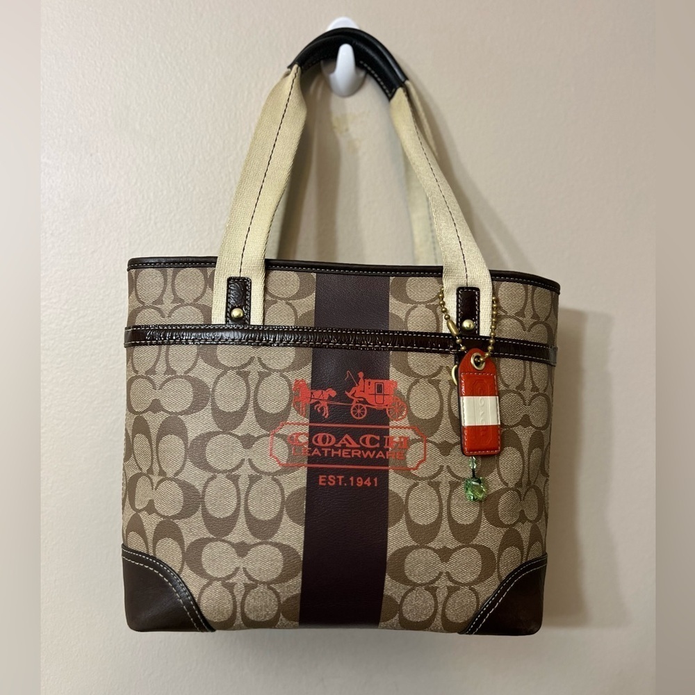 Vintage Coach #11349 Tan and Brown Signature Tote